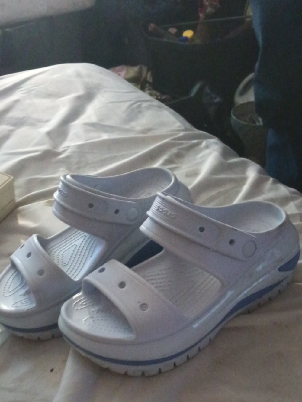 CROCS White Platform Clogs with Adjustable Straps